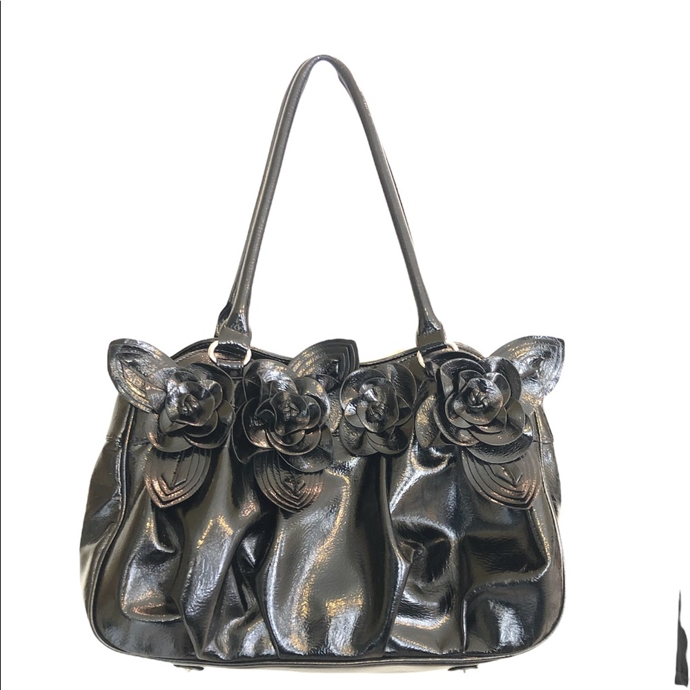M.C. black patent handbag